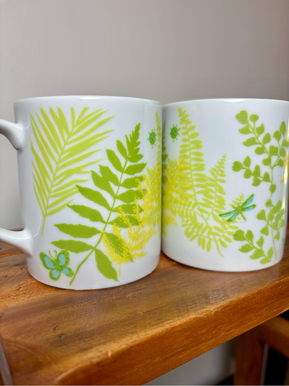 Vintage GHC set Botanical design with ferns, plants, insects and butterfly green
